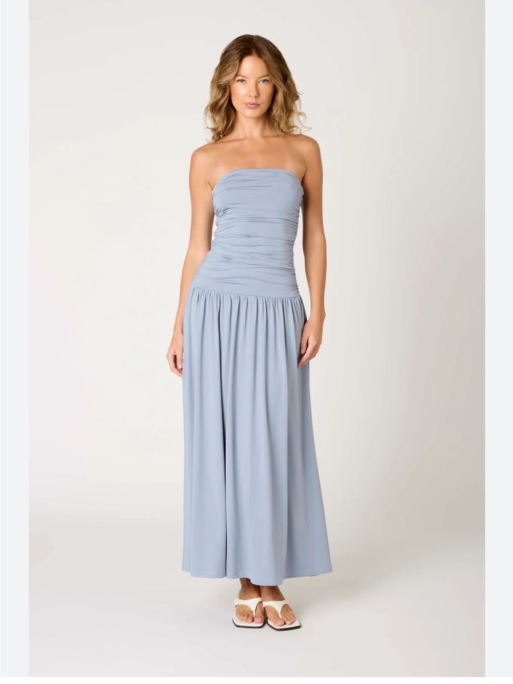 NIA Santal Strapless Ruched Midi Dress in State Blue - Picture 12 of 12